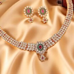 OOMPH American Diamond Studded Jadau Jewellery Set-37