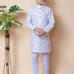NFC CREATION Boys Embroidered Regular Sequinned Pure Cotton Kurta with Pyjamas image 1