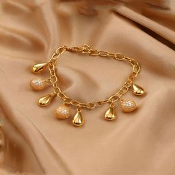 Jewelz Gold-Plated Artificial Beaded Gold Charm Wraparound Bracelet-image-18