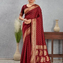 BerMondsey Ethnic Motifs Woven Design Zari Saree-image-86