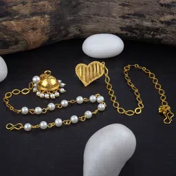 JFL - JEWELLERY FOR LESS Unisex 2 Brass Pearls Gold-Plated Wraparound Bracelet-picture-0