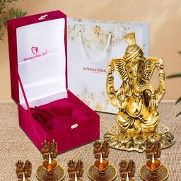 INTERNATIONAL GIFT 7-Pcs Textured Ganesha Idol With Laxmi Ganesha Diya-image-49