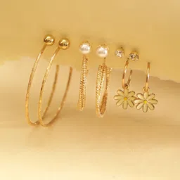 Priyaasi Set Of 6 Gold Plated Contemporary Hoop Earrings-9