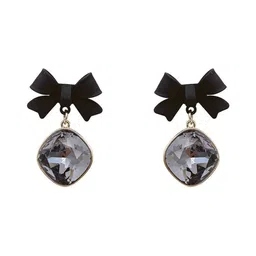 BEYTER Stainless Steel Zircon Studded Contemporary Shaped Drop Earrings-35