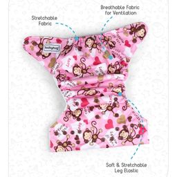 Babyhug Free Size Reusable Cloth Diaper With Insert Monkey Print - Pink image 3