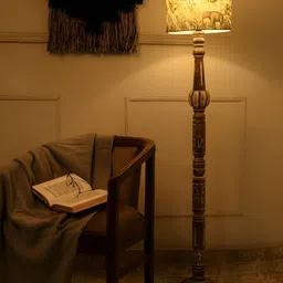 green girgit Green & Brown Printed Wooded Floor Lamps-32