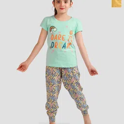 PLUM TREE Girls Pack Of 2 Printed Round Neck Pure Cotton T-shirt With Leggings-image-12