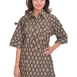 Exotic India Women Floral Printed Daily Cotton Straight Kurta-image-48