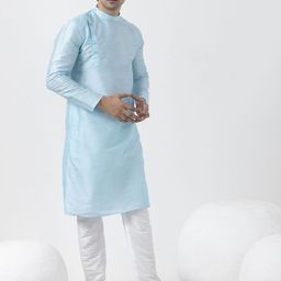 DEVOILER Men Regular Dupion Silk Kurta with Pyjamas image 4