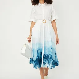 max Women Tie and Dye Dyed Cotton Shirt Midi Dress-image-77