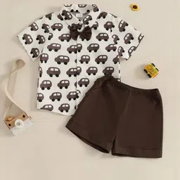 SHREE VANKIYA HANUMANJI FASHION Kids Brown Printed Shirt with Shorts-picture-29