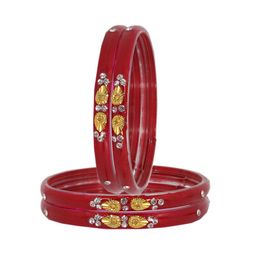 ZULKA Set Of 4 Glass with Zircon Gemstone and Beads Studded Glossy Kada Bangles image 5
