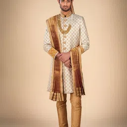 Dulha Ghar Men Embroidered Mandarin Collar Ethnic Sherwani Set-41