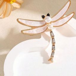 VAMA Gold-Plated Pearls Beaded Dragonfly Brooch-image-20