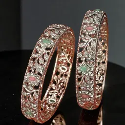 The Pari Set Of 2 Rhodium-Plated Artificial Stone-Studded Bangles-17