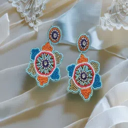 Sangria Gold-Plated Artificial Beaded Floral Shaped Drop Earrings-11