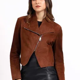 Saint G Women Geometric Satin Water Resistant Leather Jacket-image-65