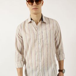 Thomas Scott Men Classic Spread Collar Vertical Striped Linen Slim Fit Casual Shirt-image-28