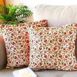 PILOVILO White & Red Set of 2 Ethnic Motifs Square Cushion Covers-9