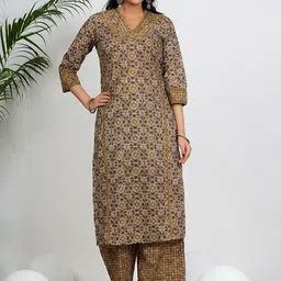 KALINI Women Floral Printed Regular Sequinned Pure Cotton Kurta with Palazzos-15