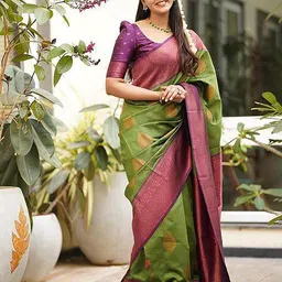 Mitera Woven Design Zari Silk Blend Kanjeevaram Saree-picture-32