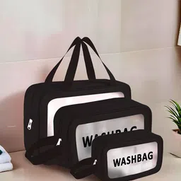 Kuber Industries Black 3 Pieces Makeup Organizer Bags with Zip & Hand Strap-29