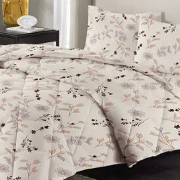 VAS COLLECTIONS Beige & Yellow Floral Heavy Winter 210 GSM Double Bed Comforter-image-61