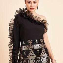 Fabway Clothing One Shoulder Cold-Shoulder Ruffles Liva Crop Top-image-69