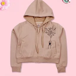 KiddoPanti Girls Printed Hooded Neck Front-Open Sweatshirt-image-22