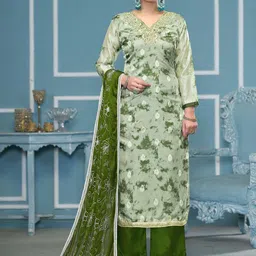 HERE&NOW Floral Printed Beads And Stones Silk Chiffon Unstitched Dress Material-image-97