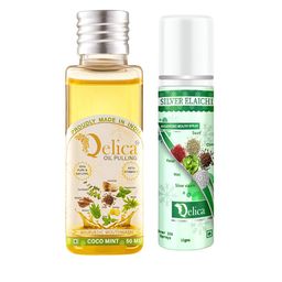 Qelica 2 Pcs Ayurvedic Coco Mint Oil Pulling Mouthwash-50ml & Silver Elachi Spray-10ml-2