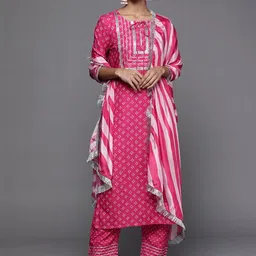 KSUT Women Bandhani Printed Regular Kurta with Trousers & With Dupatta-16