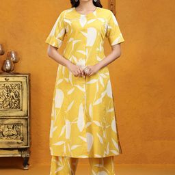 COTTON CULTURE Floral Printed Round Neck Pure Cotton A-Line Kurta With Palazzos-14