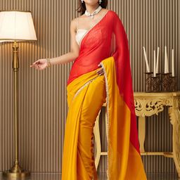 Mitera Colourblocked Mirror Work Pure Chiffon Saree-picture-50