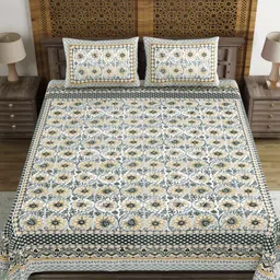 BLOCKS OF INDIA Grey & White Ethnic Motifs 120 TC King Bedsheet with 2 Pillow Covers-image-38
