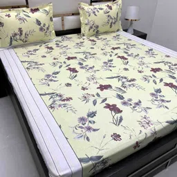 Pure Decor Royal Velar Yellow Printed Pure Cotton 380 TC King Bedsheet Set 2.73 m x 2.76 m-image-2
