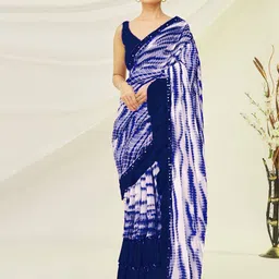 limtd Tie and Dye Pure Georgette Block Print Saree image 3