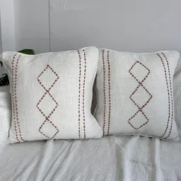 EXPORT HOUSE White & Brown Set of 2 Self Design Square Cushion Covers-6