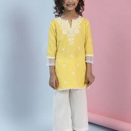 Biba Girls Paisley Embroidered Regular Pure Cotton Kurta with Trousers-picture-20