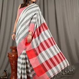 PuJoy Striped Pure Cotton Taant Saree-picture-9