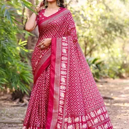 KANOODA Ethnic Motifs Printed Saree With Blouse Piece-picture-36