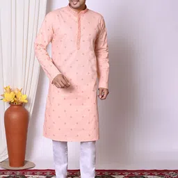 NFC CREATION Floral Embroidered Straight Sequinned Pure Cotton Kurta With Pyjamas-image-30