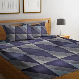 THE little BIG STORE Blue & Grey Geometric 260 TC King Bedsheet with 2 Pillow Covers-image-35