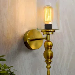 Homesake Gold-Toned & White Metal Cylinder Shaped Wall Lamp-13