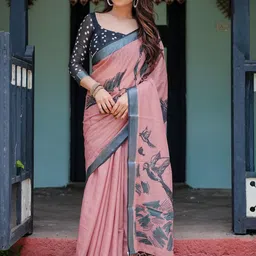 all about you Ethnic Motifs Printed Pure Linen Saree-image-96