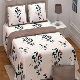Myntra Elegant Homes Brown & Green Floral 250 TC King Bedsheet with 2 Pillow Covers-image-18