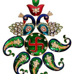 Kala Samarpan Green Meenakari Foldable Rangoli With Centerpiece-14