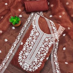 MANVAA Floral Embroidered Organza Unstitched Dress Material-image-49