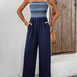 JC Mode Off-Shoulder Striped Basic Jumpsuit image 2