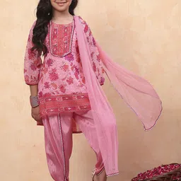 Biba Girls Floral Printed Regular Kurta with Dhoti Pants & With Dupatta-image-83